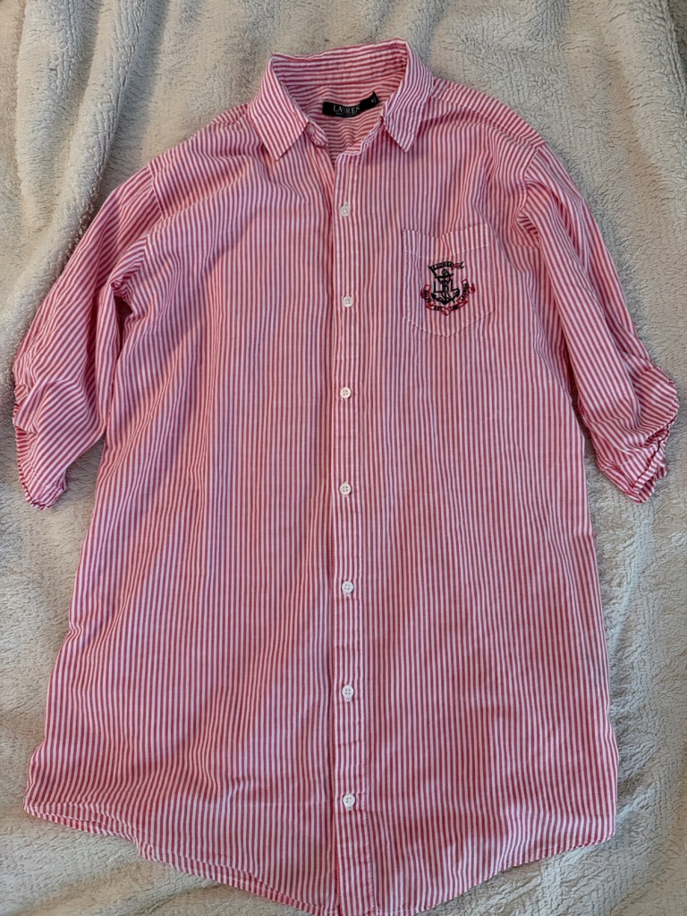 Women’s Ralph Lauren Red & White Striped Button-Up - Tunic Length/Beach Cover-up